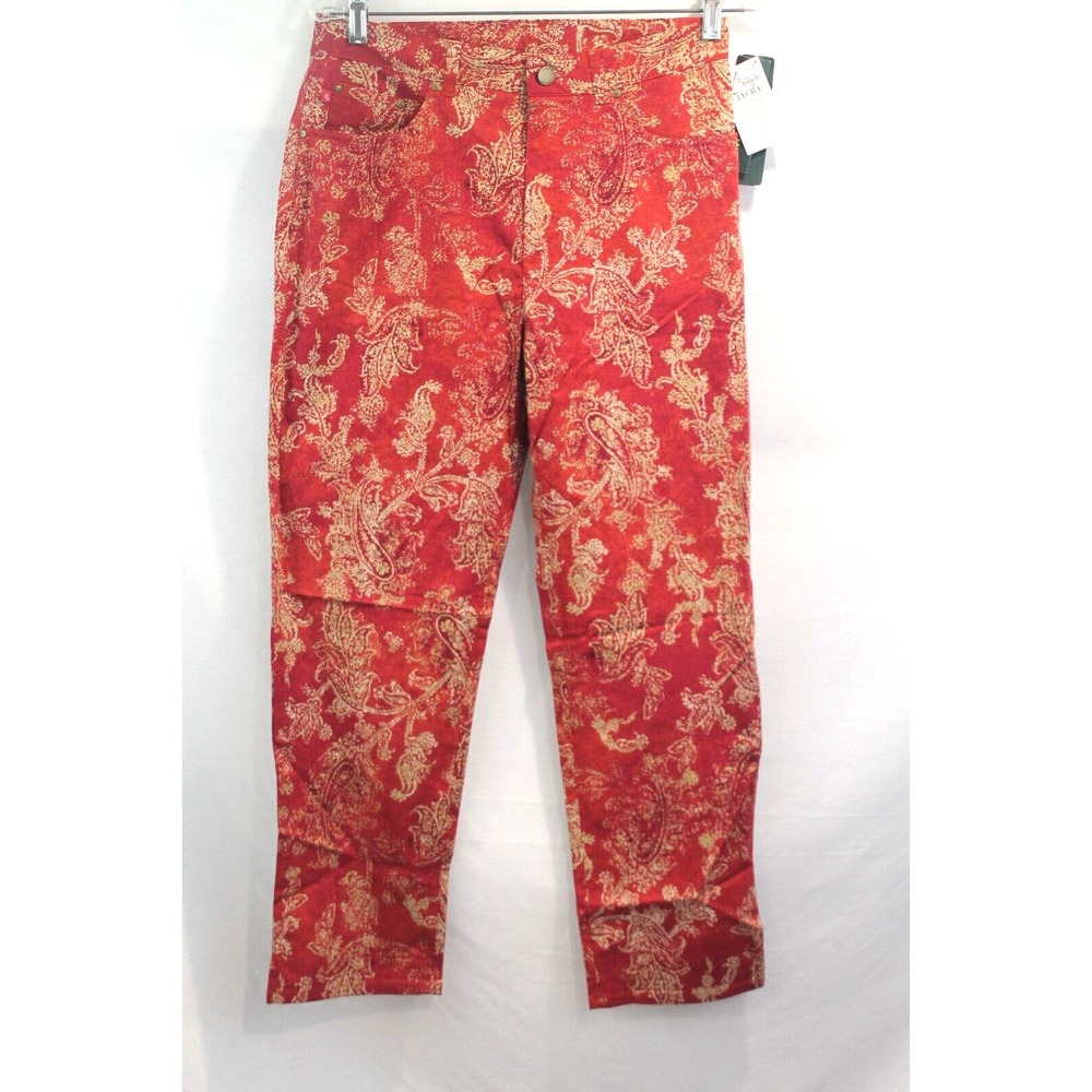 Lauren Ralph Lauren Pants size 8 Dark Orange Paisley Stretch Ankle Straights